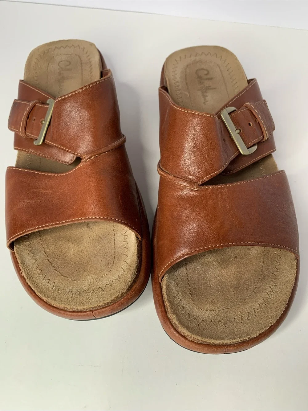 Cole Haan Cognac Brown Leather Slide Mules with Buckle. Size Men's 9M
